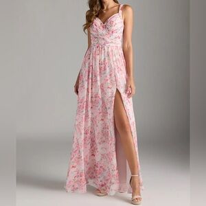 NWT Abstract Watercolor Floral A-Line Pleated Chiffon Dress AZAZIE (A2)